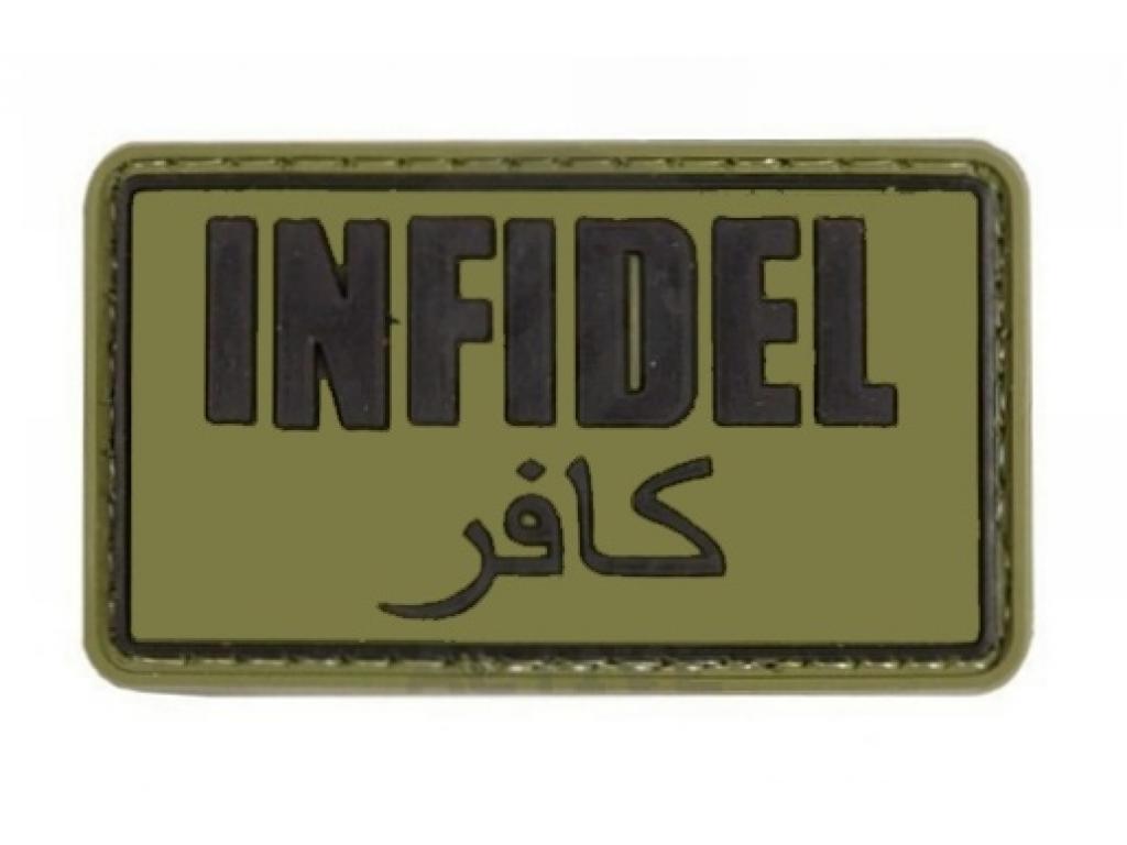 Шеврон PVCZNAK 1-000058 ПВХ (PVC) с велкро Infidel 50 х 35 мм (черный на оливковом) Шеврон PVCZNAK 1-000058 ПВХ (PVC) с велкро Infidel 50 х 35 мм (черный на оливковом)