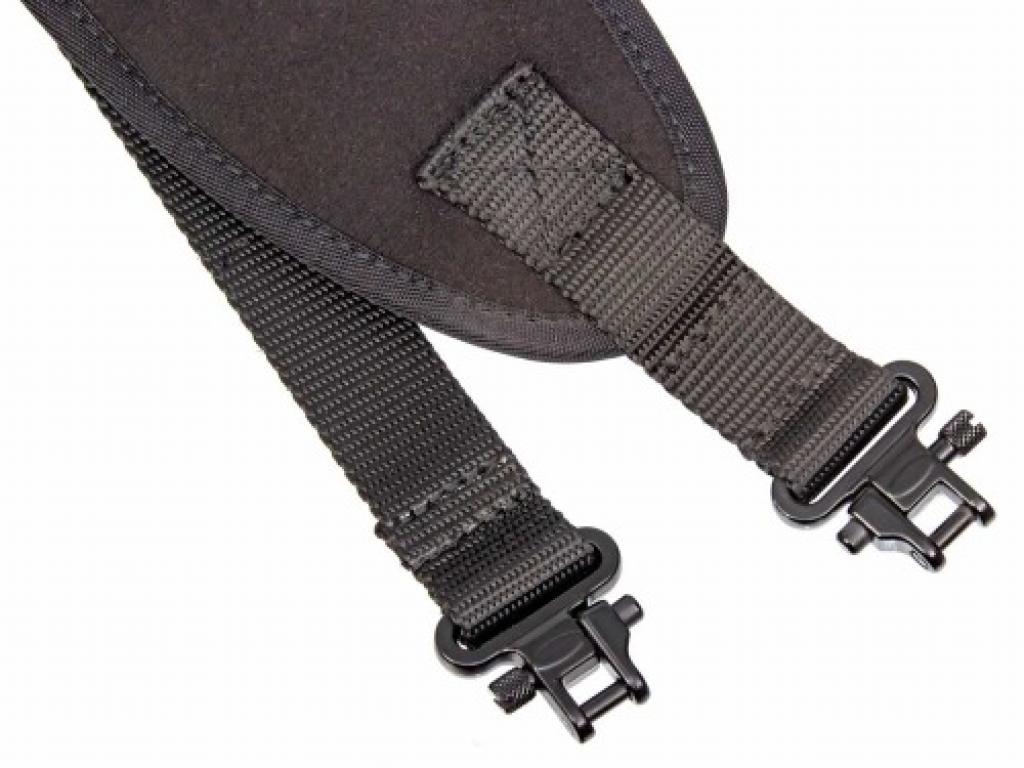 Ремень оружейный ShotTime с быстросъемными антабками (ширина 8 см, длина 108 см, черный), вид антабок Ремень оружейный ShotTime с быстросъемными антабками (ширина 8 см, длина 108 см, черный), вид антабок