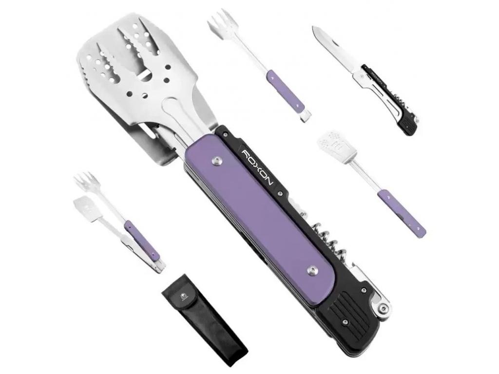 Набор для барбекю Roxon S601 компактный, 6 в 1 (фиолетовый) Набор для барбекю Roxon S601 компактный, 6 в 1 (фиолетовый)