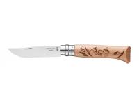 Нож Opinel серии Tradition Alpine Advantures №08 (клинок 8,5 см, нержавеющая сталь, рукоять дуб, рисунок горные лыжи)