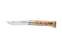 Нож Opinel серии Tradition Alpine Advantures №08 (клинок 8,5 см, нержавеющая сталь, рукоять дуб, рисунок пеший туризм)