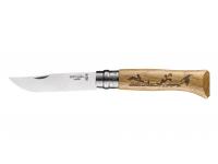 Нож Opinel серии Tradition Animalia №08 (клинок 8,5 см, нержавеющая сталь, рукоять дуб, рисунок заяц)