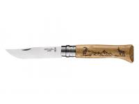 Нож Opinel серии Tradition Animalia №08 (клинок 8,5 см, нержавеющая сталь, рукоять дуб, рисунок серна)