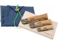 Набор ножей Opinel серии Nomad Cooking Kit №10 штопор, №12 серрейтор, №6 для фруктов, доска, полотенце (нержавеющая сталь, бук) - комплект