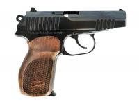 Травматический пистолет П-М17Т 9 мм Р.А. (полированный, рукоятка орех, новый дизайн) вид сбоку