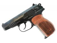 Травматический пистолет П-М17Т 9 мм Р.А. (полированный, рукоятка орех, новый дизайн) вид полубоком
