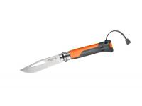 Нож Opinel серии Specialists Outdoor №08, (клинок 8,5см, нерж.сталь, пластик, свисток+темляк, оранж-серый)