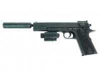 Пистолет Shantou B01409 с ЛЦУ и глушителем пружинный 6 мм (пластик)