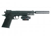 Пистолет Shantou B01409 с ЛЦУ и глушителем пружинный 6 мм (пластик) вид справа