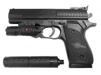 Пистолет Shantou B00845 с ЛЦУ и глушителем пружинный 6 мм (пластик)