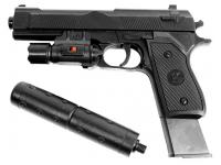 Пистолет Shantou 100000174 с ЛЦУ и глушителем пружинный 6 мм (пластик) - муляж глушителя снят
