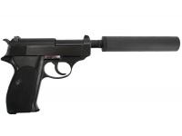 Пистолет WE-P011SBOX-BK-P38 Walther P38 GBB (металл, укороченный с глушителем) Black вид №2