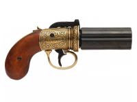 Револьвер Denix Пепербокс 6 стволов, Англия, 1840 год (золотистый)