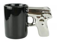 Кружка пистолет для чая и кофе (черная с серебристой ручкой, 200 мл)