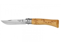 Нож Opinel серии Tradition Nature №07 (клинок 8 см., нерж. сталь, рисунок - листья, рукоять - самшит)