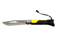 Нож Opinel серии Specialists Outdoor №08 (клинок 8,5 см, нержавеющая сталь, пластик, свисток, темляк, желтый-серый)
