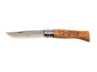 Нож Opinel серии Tradition Animalia №08 (клинок 8,5 см., нерж. сталь, рисунок - кабан, рукоять - дуб)