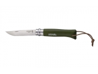 Нож Opinel серии Tradition Colored №08 (клинок 8,5 см., нерж.сталь, рукоять - граб, цвет - хакки, темляк)