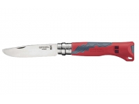 Нож Opinel серии Specialists Outdoor Junior №07 (клинок 7 см, нержавеющая сталь, рукоять пластик-резина, свисток, красный-серый)