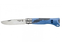 Нож Opinel серии Specialists Outdoor Junior №07 (клинок 7 см., нерж.сталь, рукоять пластик/резина, свисток, синий/серый)