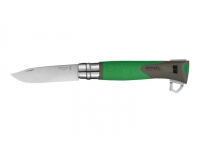 Нож Opinel серии Specialists EXPLORE №12 (клинок 10 см, нержавеющая сталь, пластик, свисток, огниво, стропорез, зеленый-серый)