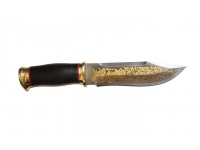 Нож Тайга РР-247 (дамаск-позолота-латунь, граб) вид справа