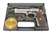 Пневматический пистолет Umarex Beretta 92 FS никель с деревянными рукоятками б/у №H14612035 в кейсе