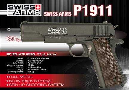 1)Пневматический пистолет Swiss Arms P1911